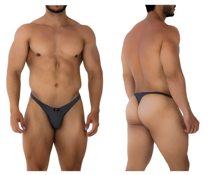 Dark gray seamless form-fitting thong with subtle logo front by xtremen 91198 jacquard thongs color gray
