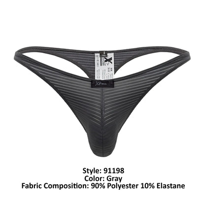 Gray xtremen 91198 jacquard thong with ribbed texture and black elastic waistband made of polyester and elastane