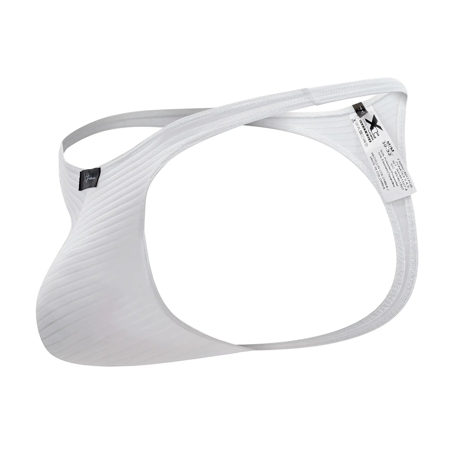 White xtremen 91198 jacquard textured fabric jockstrap with sleek contoured design and adjustable straps