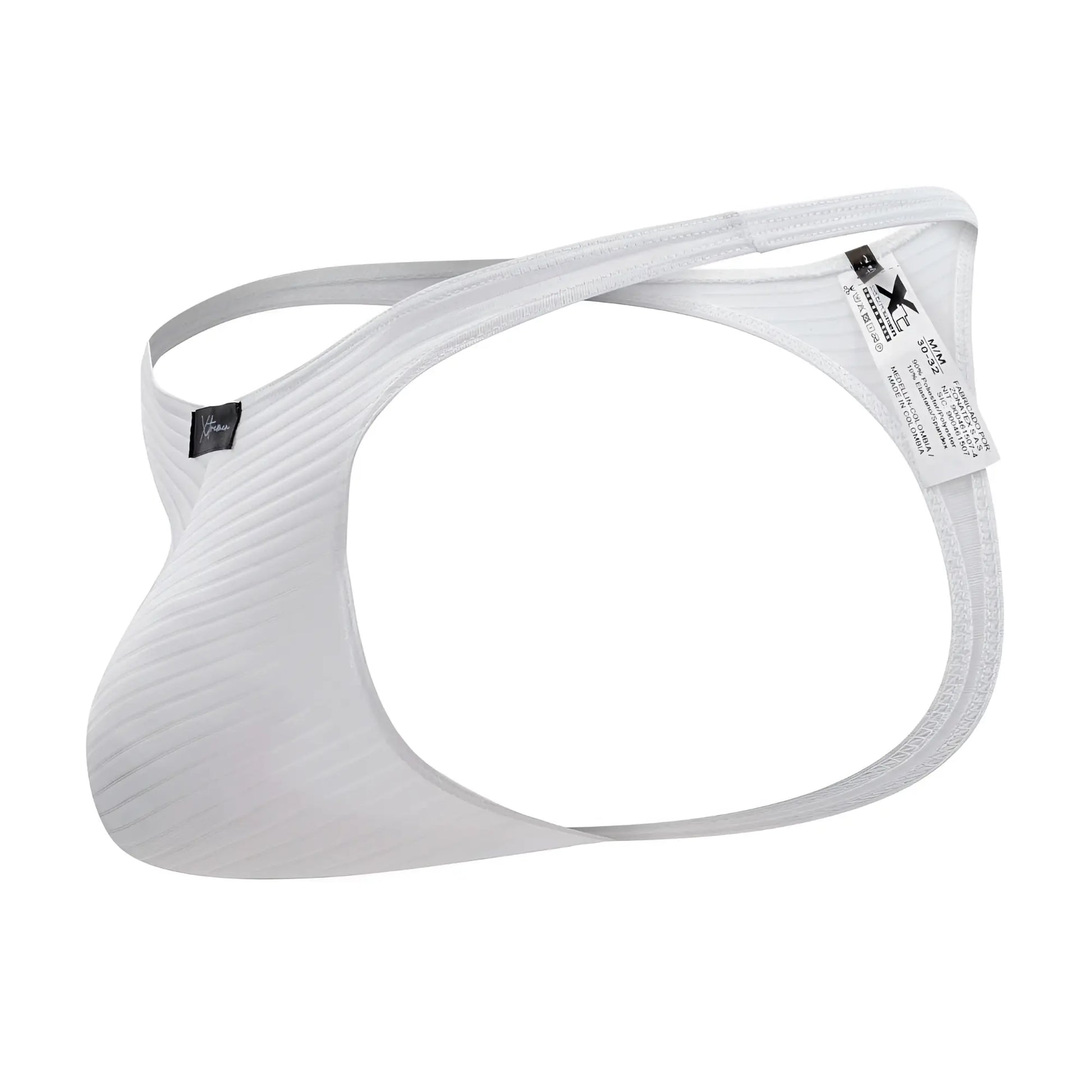White xtremen 91198 jacquard textured fabric jockstrap with sleek contoured design and adjustable straps