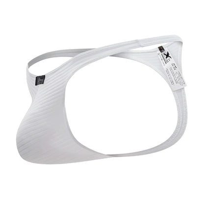 White xtremen 91198 jacquard textured fabric jockstrap with sleek contoured design and adjustable straps