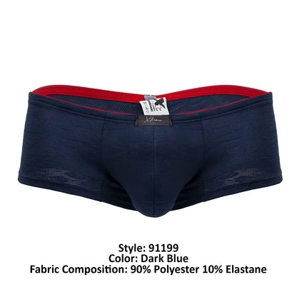 Dark blue xtremen 91199 jacquard trunks with red waistband made of 90 polyester and 10 elastane fabric