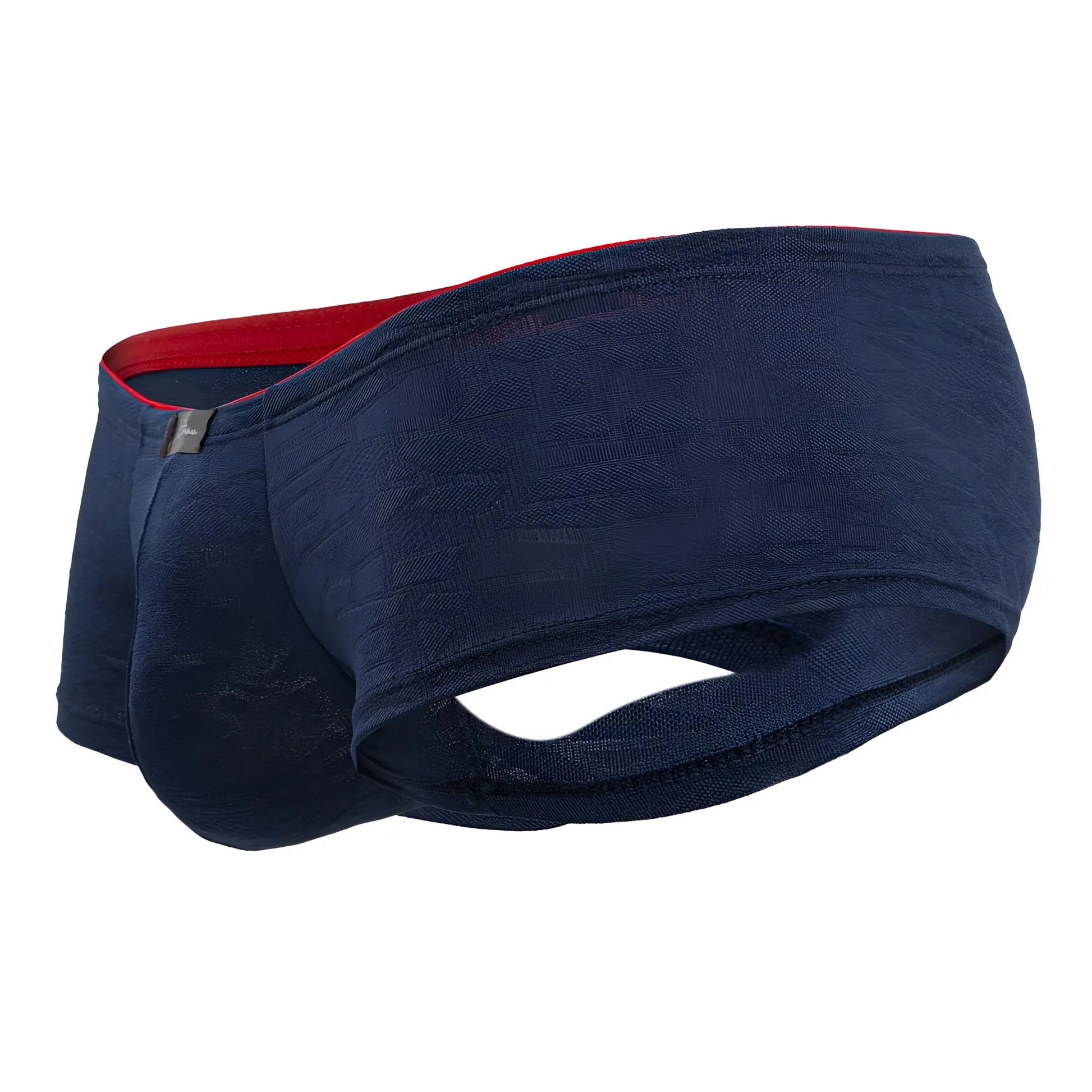 Navy blue xtremen 91199 jacquard trunks with textured fabric and red inner lining for comfortable wear