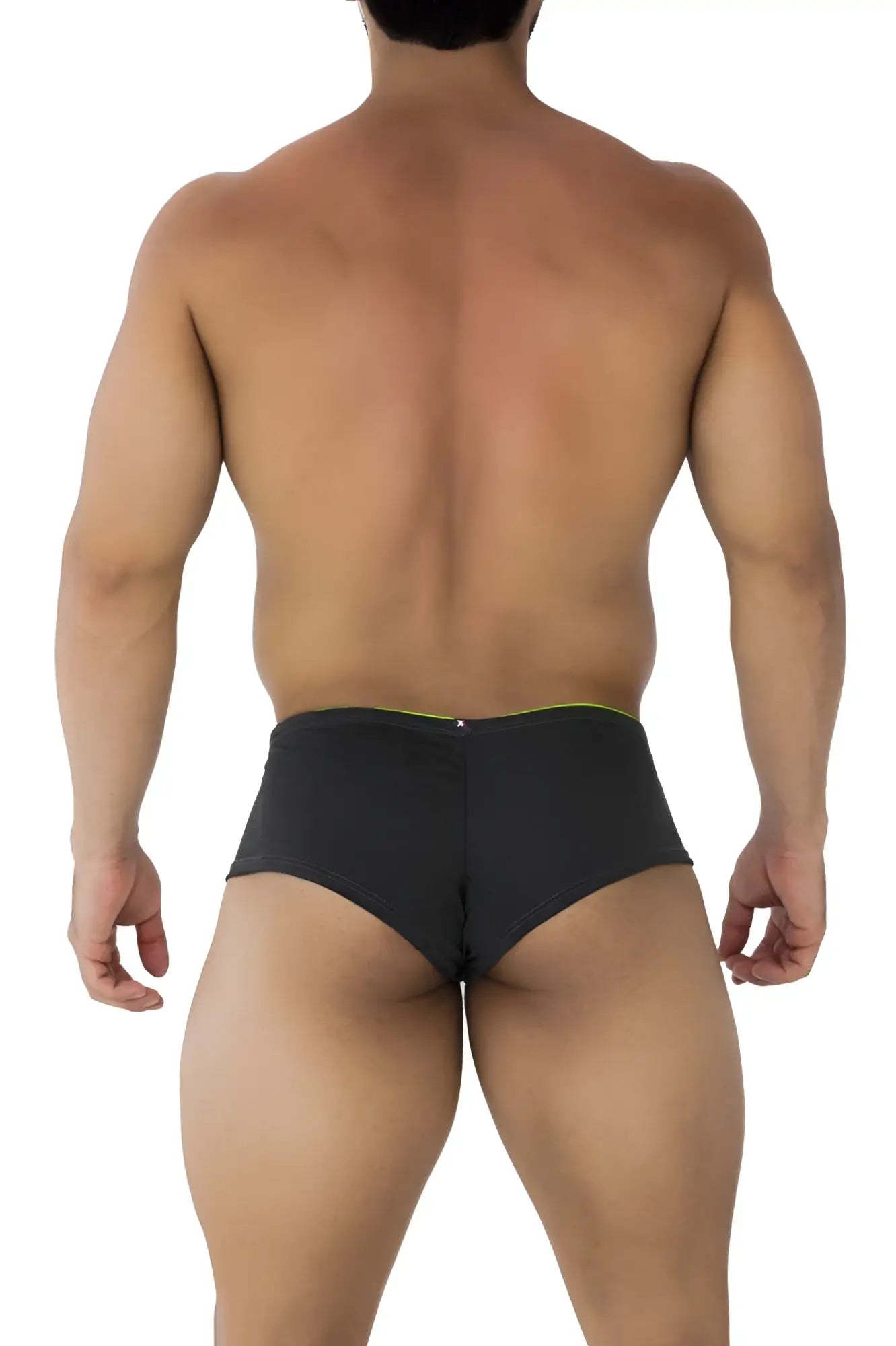 Black xtremen 91199 jacquard briefs with subtle lime green trim on waistband in gray color