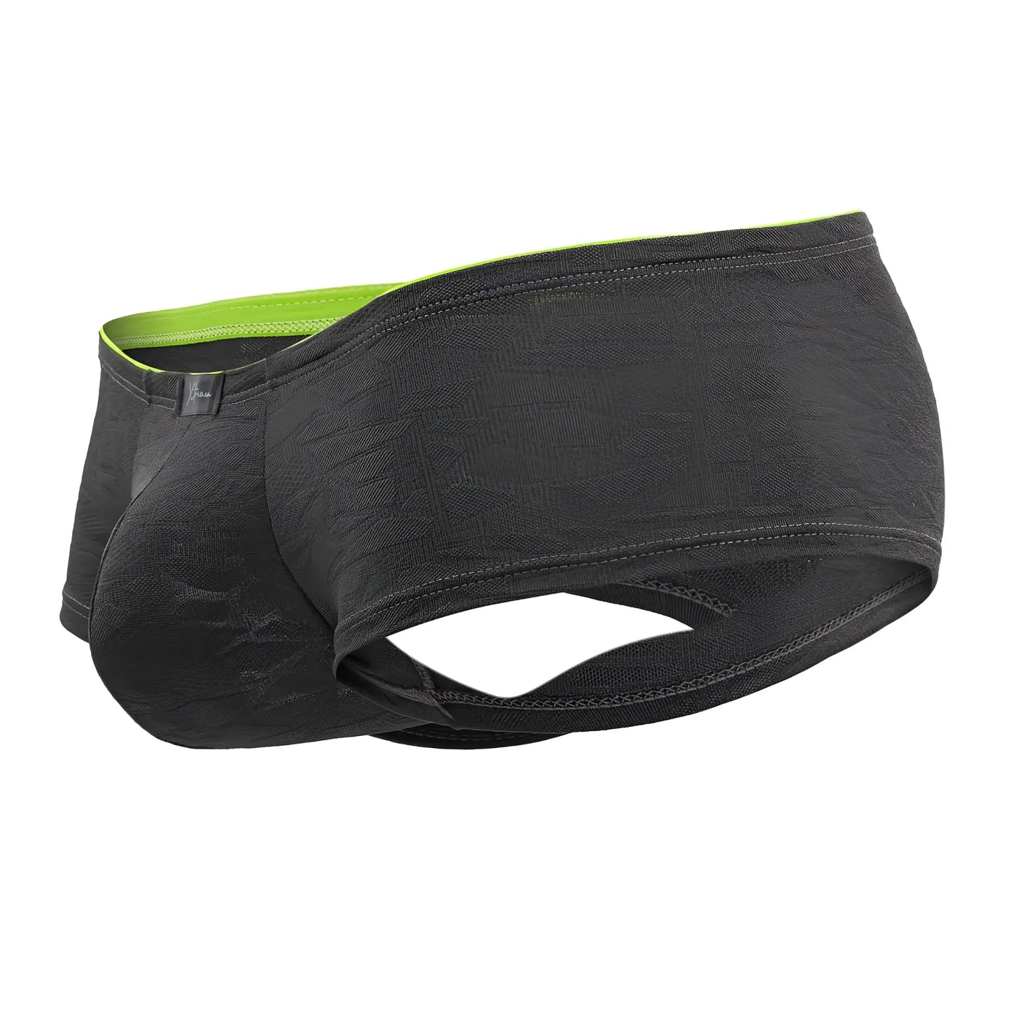 Xtremen 91199 jacquard trunks gray textured briefs with neon green inner lining for comfortable fit