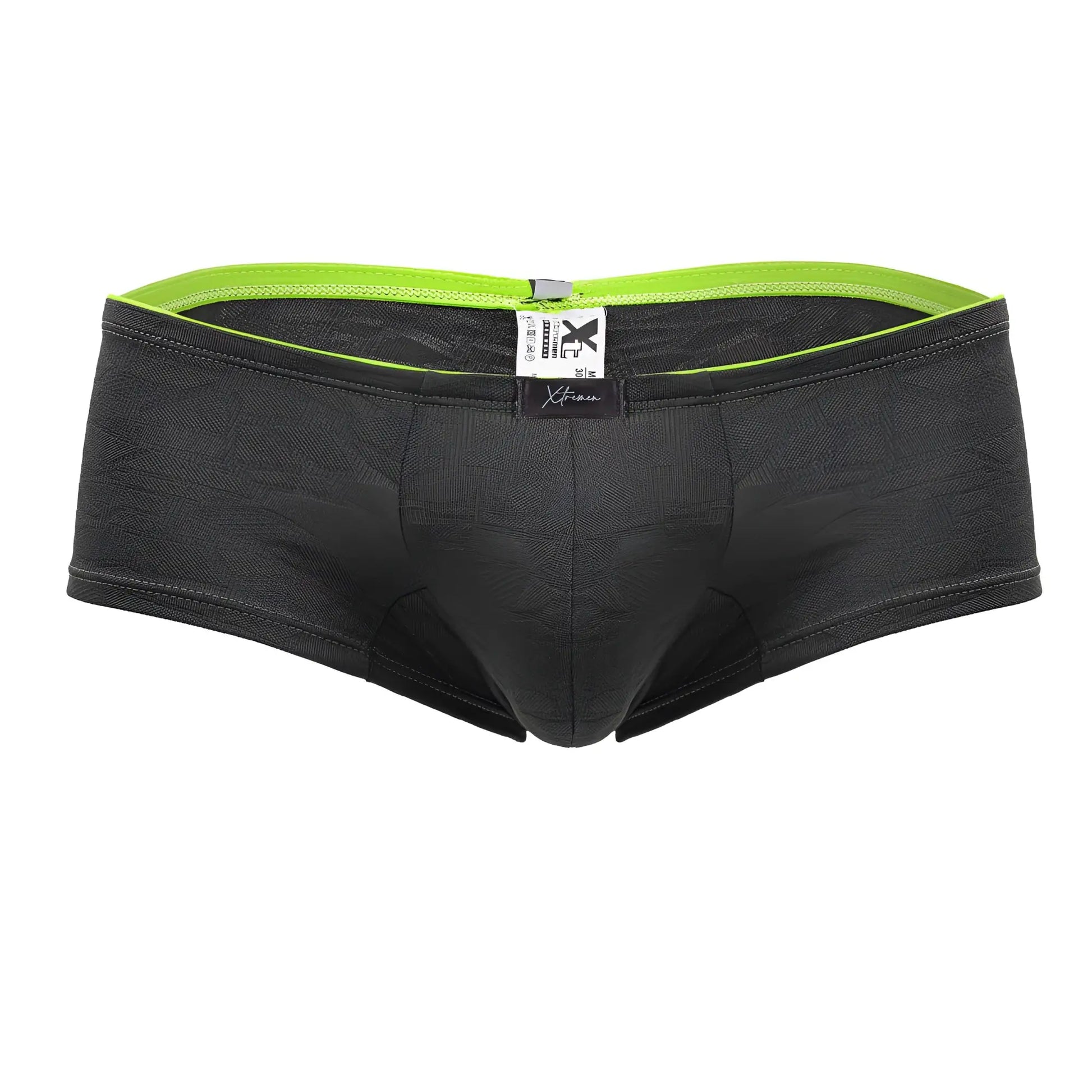 Xtremen 91199 jacquard trunks gray color with black textured briefs and neon green waistband with branded tag