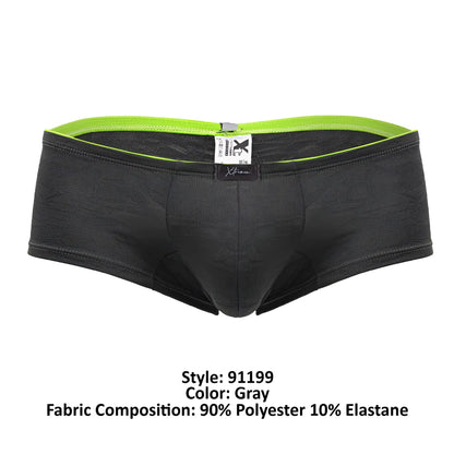 Gray xtremen 91199 jacquard trunks mens briefs with neon green elastic waistband and subtle textured fabric
