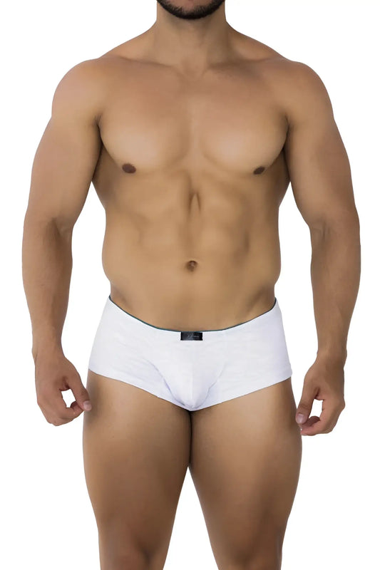 White xtremen 91199 jacquard trunks with black elastic waistband and small black brand tag on front side