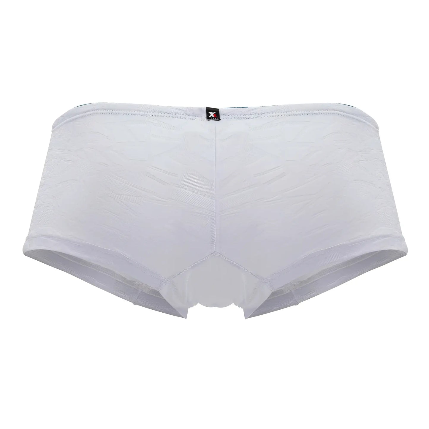 White xtremen 91199 jacquard trunks with lace trim textured pattern and black brand tag at waistband