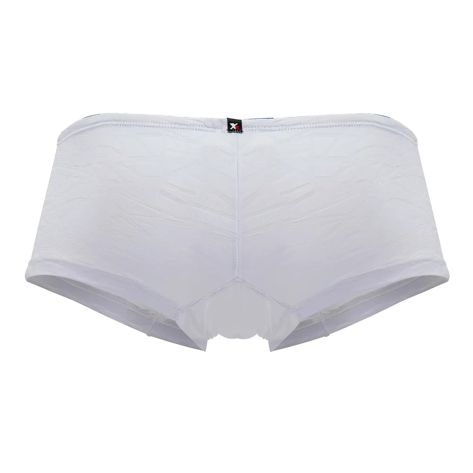 White xtremen 91199 jacquard trunks with lace trim textured pattern and black brand tag at waistband