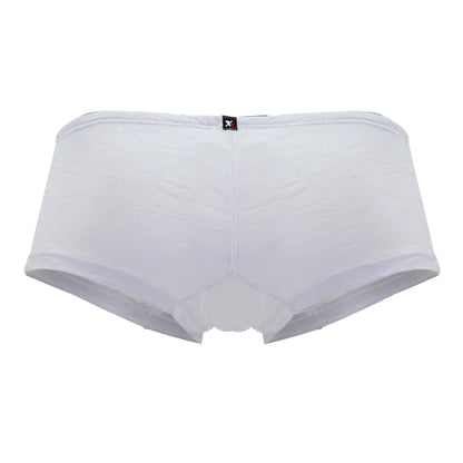 White xtremen 91199 jacquard trunks with lace trim textured pattern and black brand tag at waistband