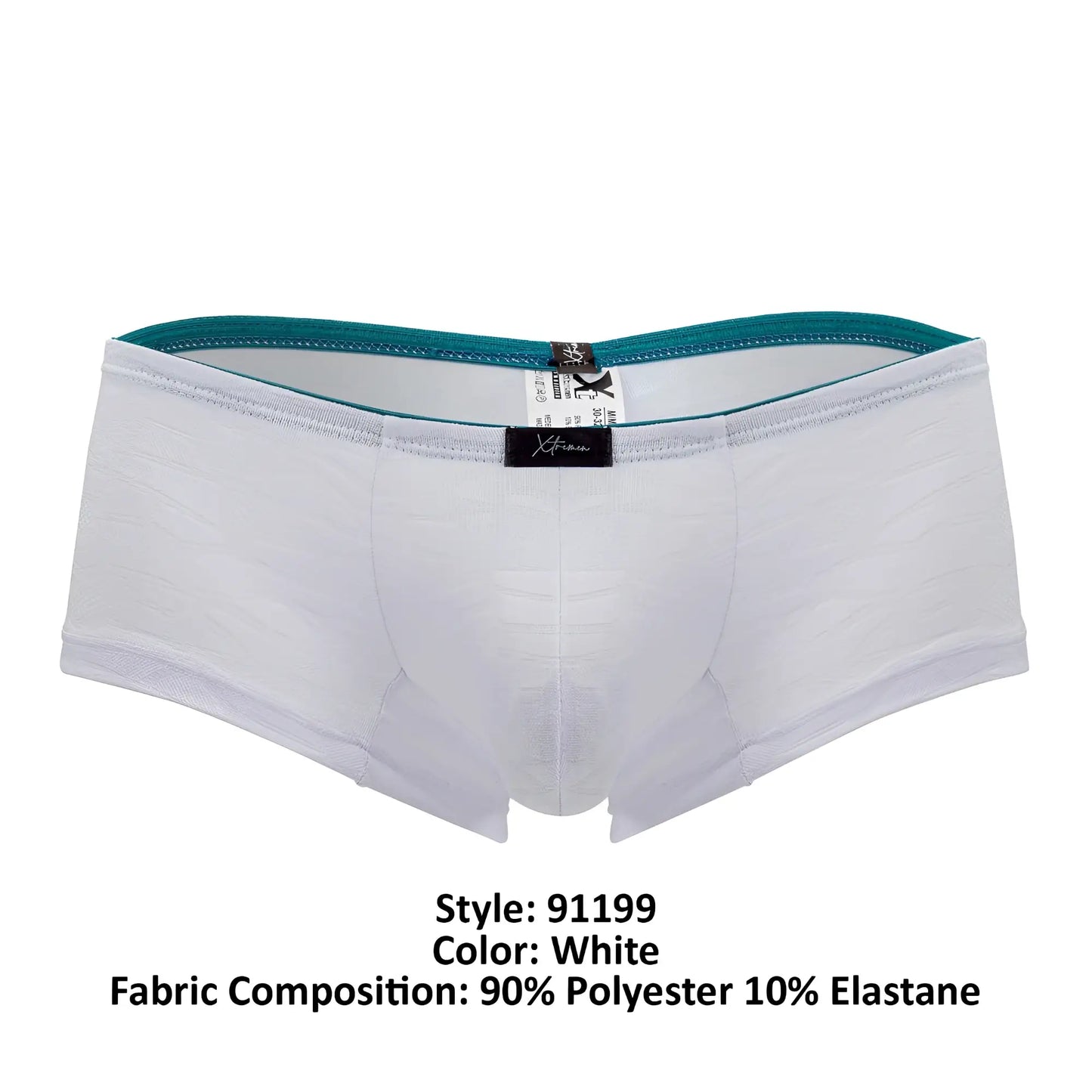 White men’s briefs xtremen 91199 jacquard trunks with teal waistband made of 90 polyester and 10 elastane
