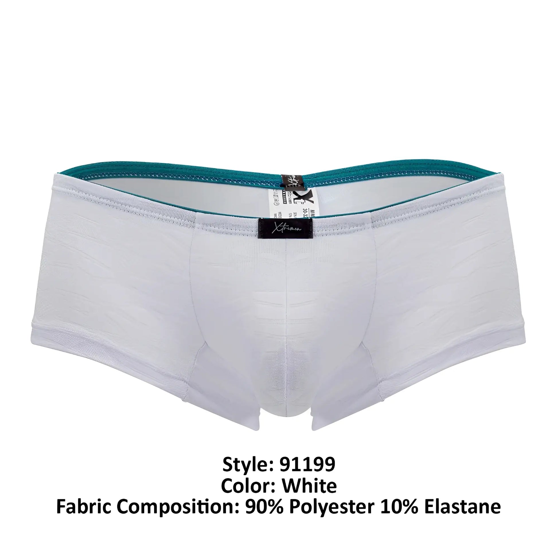 White men’s briefs xtremen 91199 jacquard trunks with teal waistband made of 90 polyester and 10 elastane