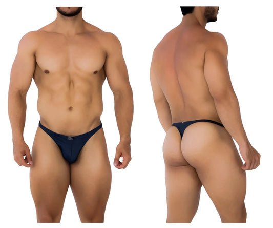 Navy blue xtremen 91200 jacquard thong with a small logo on the front made of jacquard fabric