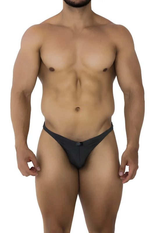 Black xtremen 91200 jacquard thongs with sleek form-fitting design and small front logo in gray color