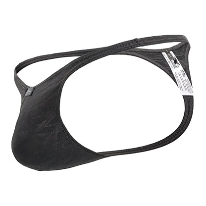 Gray xtremen 91200 jacquard thong with black lace trim sleek form-fitting design and adjustable straps back side view