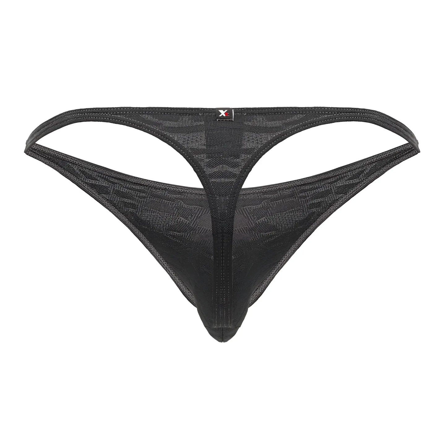 Xtremen 91200 jacquard gray thong with black mesh and subtle geometric pattern featuring a red logo on waistband