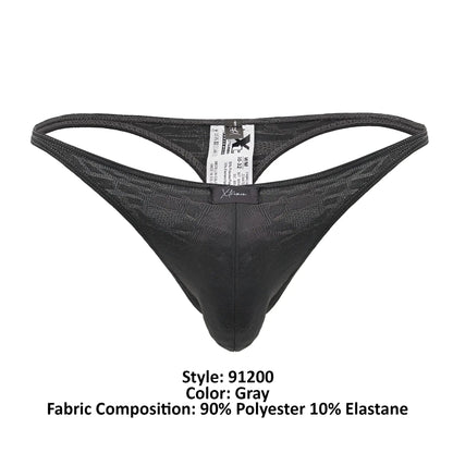 Gray xtremen 91200 jacquard thong with subtle textured pattern made of 90 polyester and 10 elastane
