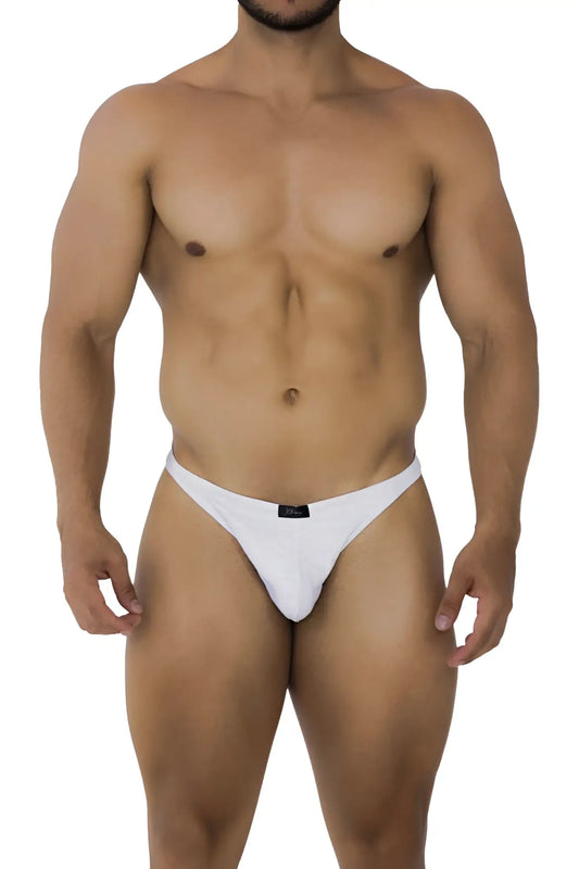White xtremen 91200 jacquard thongs featuring a sleek minimalist design with a small black brand tag at the waistband