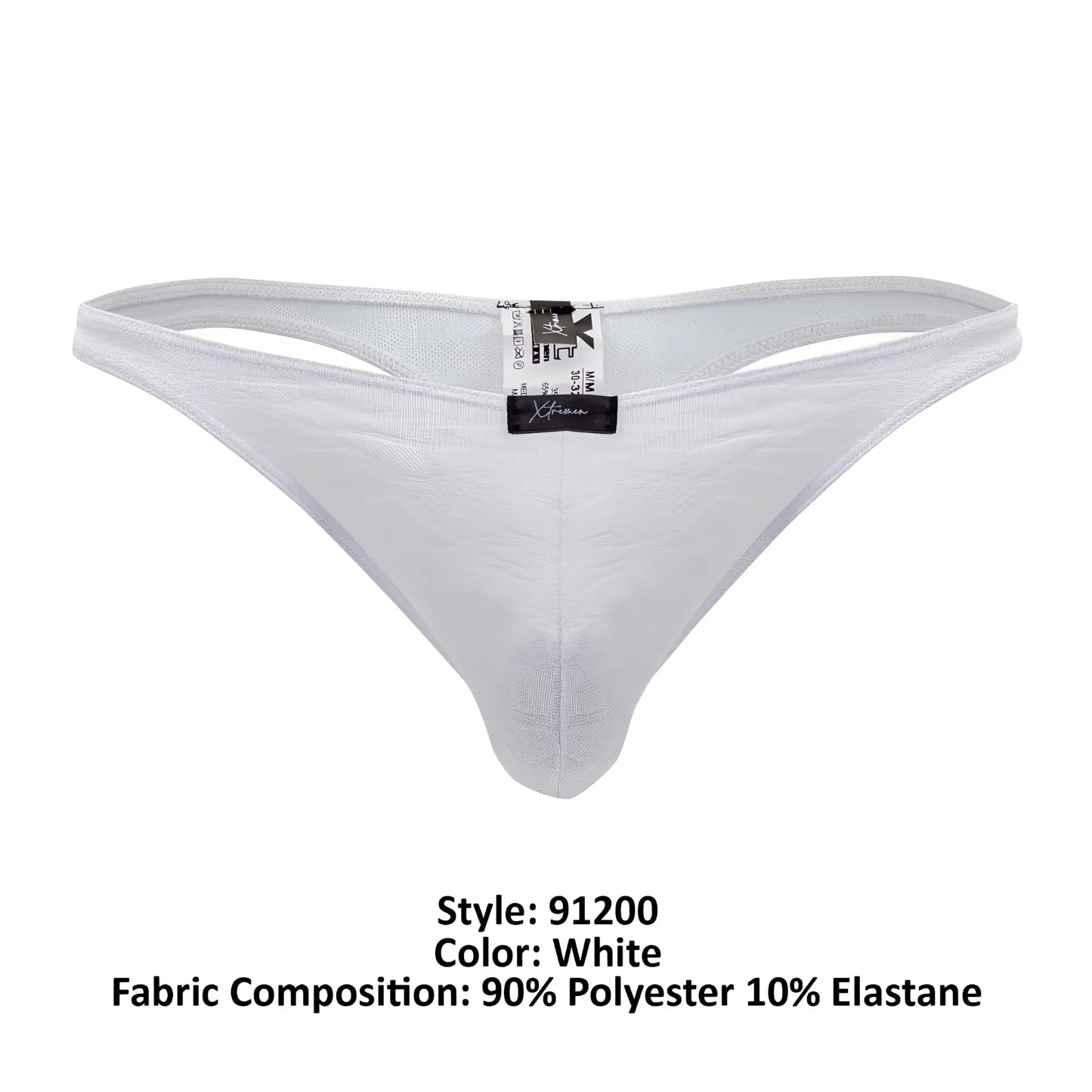 White xtremen 91200 jacquard thong made of 90% polyester and 10% elastane with a subtle textured pattern