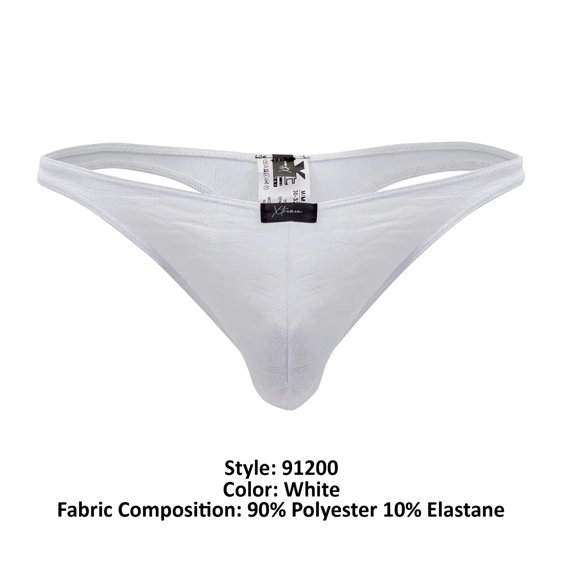 White xtremen 91200 jacquard thong made of 90% polyester and 10% elastane with a subtle textured pattern