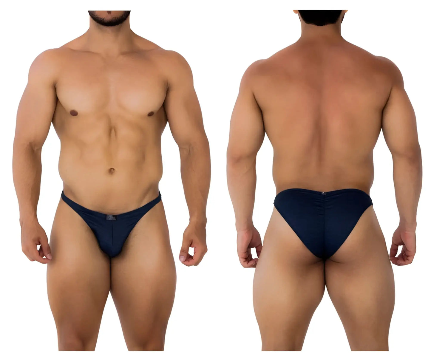 Navy blue xtremen 91201 jacquard bikini briefs with a small front logo and jacquard fabric design