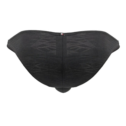 Xtremen 91201 jacquard bikini gray back side showing black textured fabric briefs with subtle pattern and small red logo