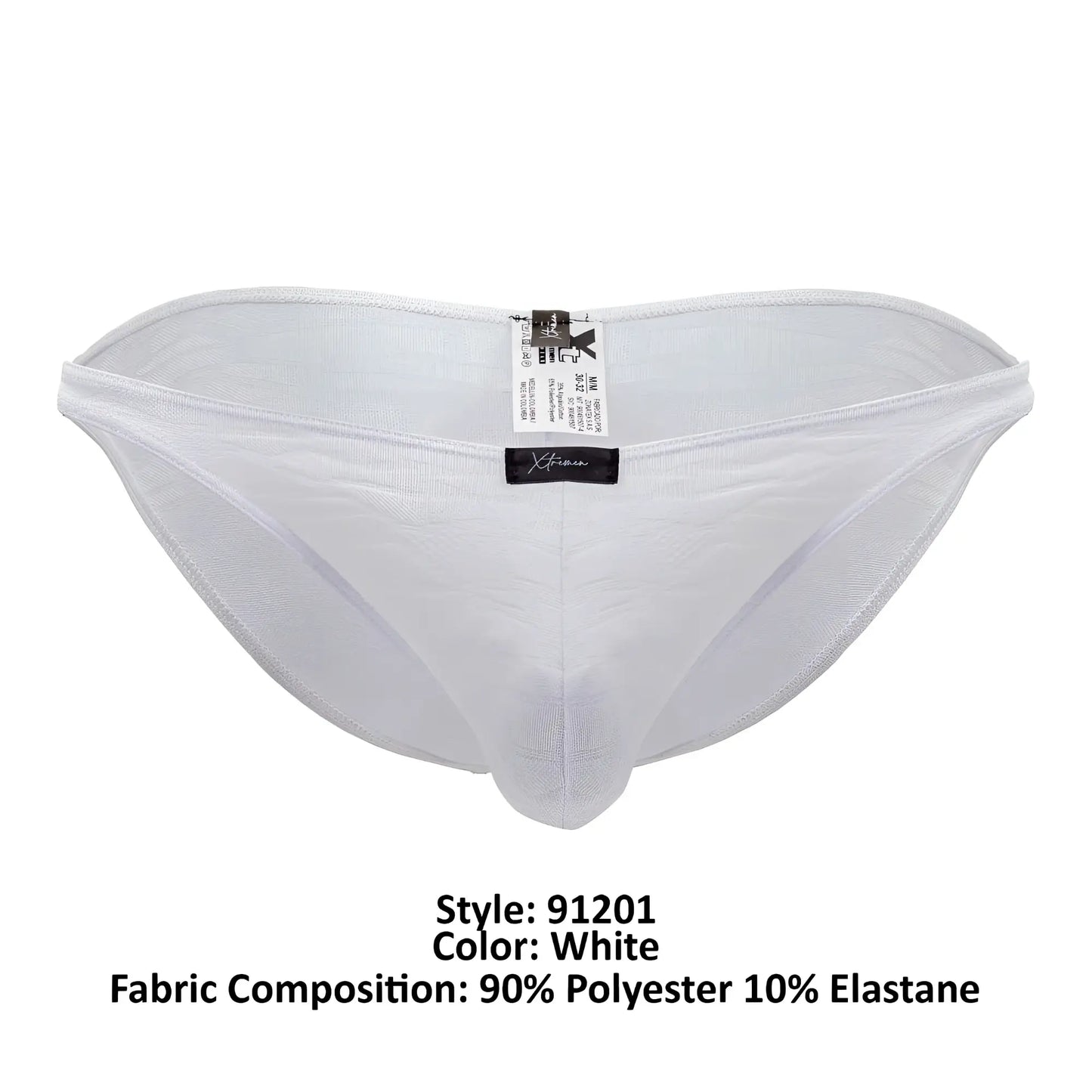 Xtremen 91201 jacquard bikini white mesh briefs made of 90 polyester 10 elastane with a black waistband tag