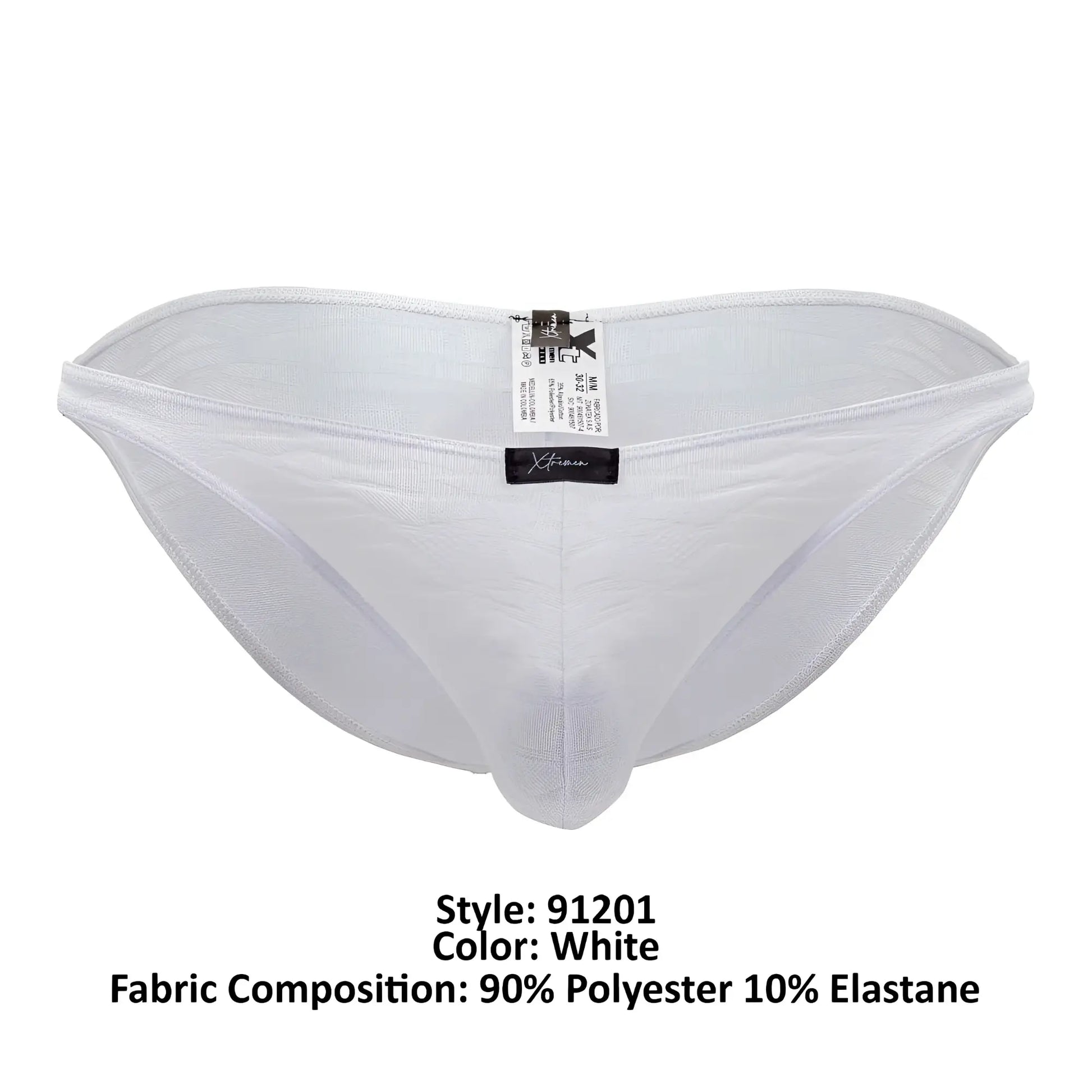 Xtremen 91201 jacquard bikini white mesh briefs made of 90 polyester 10 elastane with a black waistband tag