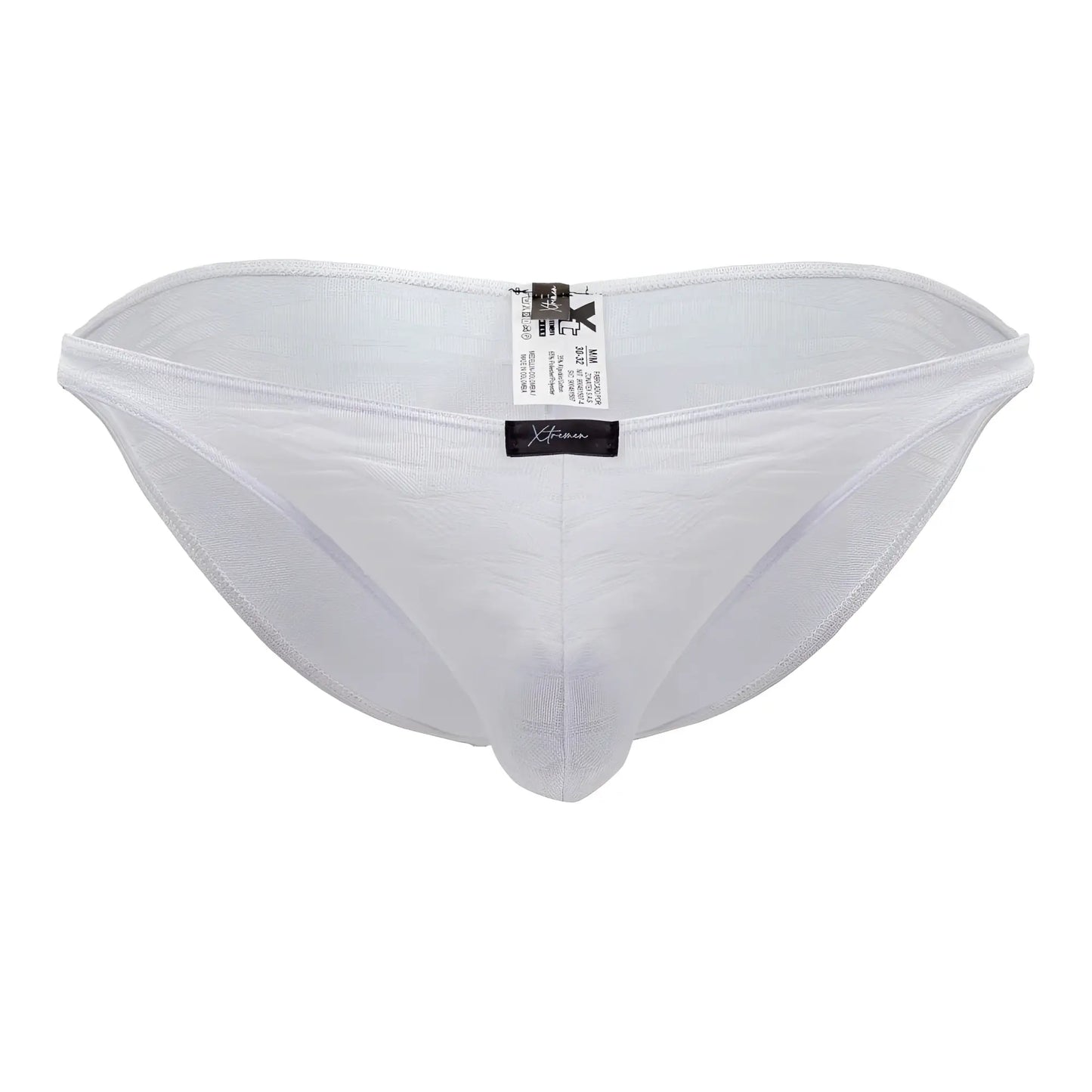 Xtremen 91201 jacquard bikini white mesh briefs with subtle sheen and reinforced stitching along edges