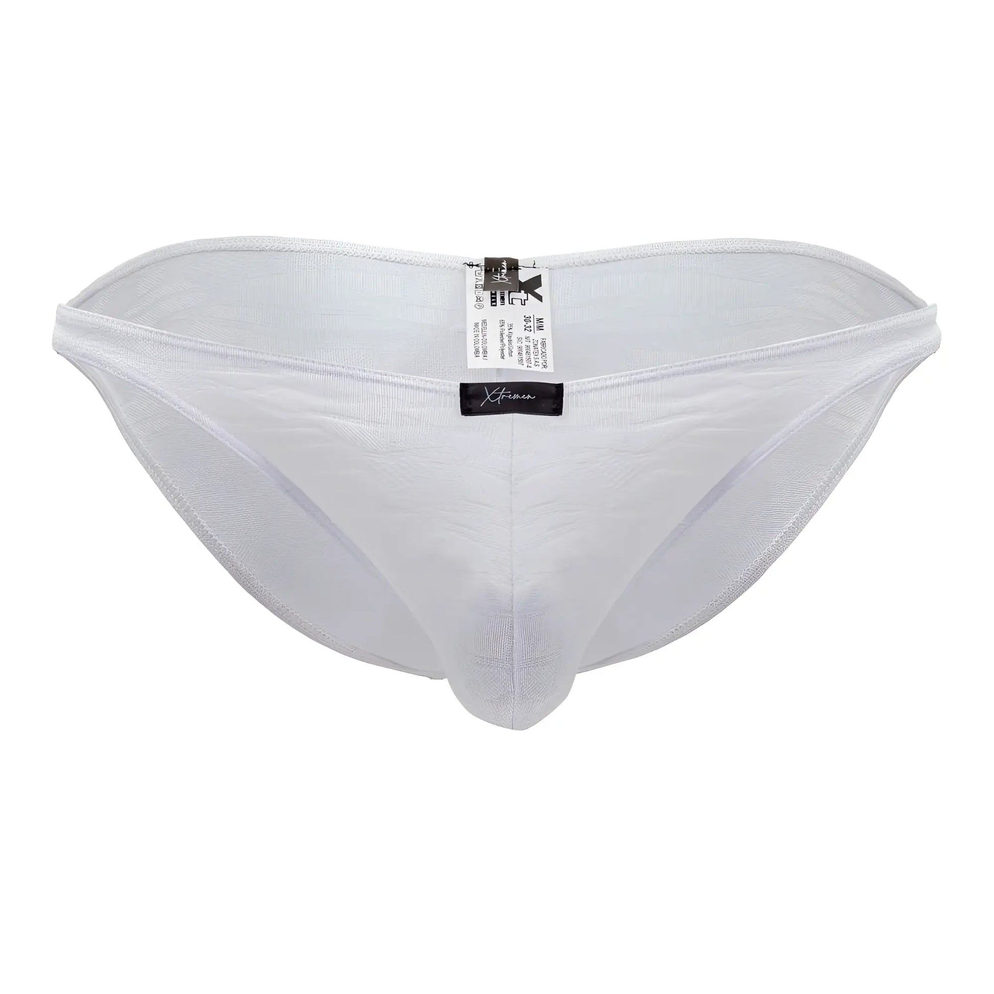 Xtremen 91201 jacquard bikini white mesh briefs with subtle sheen and reinforced stitching along edges