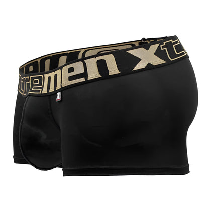 Black men’s Xtremen 91202 microfiber boxer briefs with a beige extreme xt logo waistband in black color