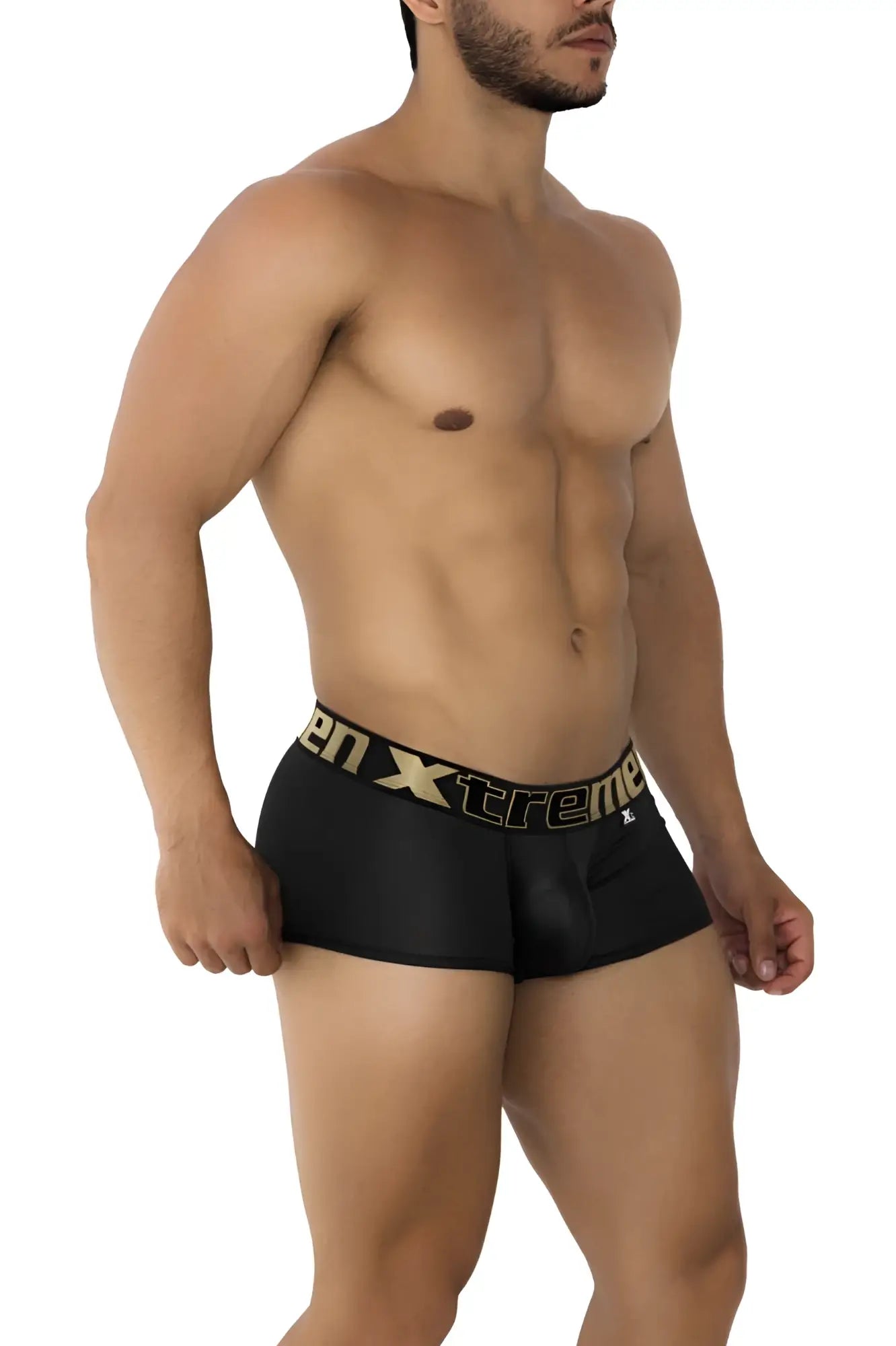 Black xtremen 91202 microfiber boxer briefs with gold xtreme waistband logo for comfortable everyday wear