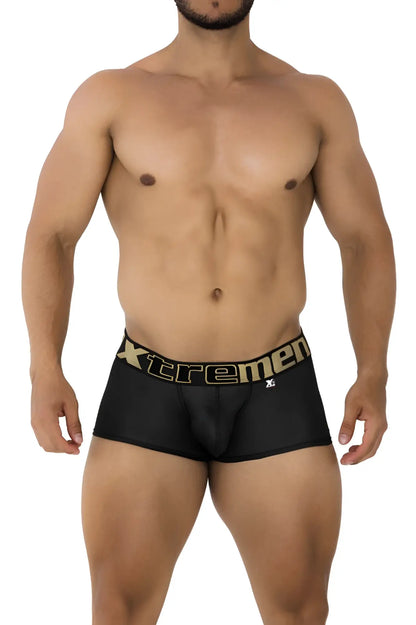 Black xtremen 91202 microfiber trunks with gold waistband logo and xl size tag in black color