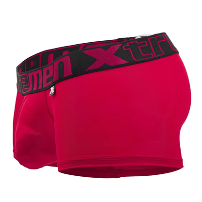 Red men’s boxer briefs with black elastic waistband and pink xtreme branding in microfiber cherry color