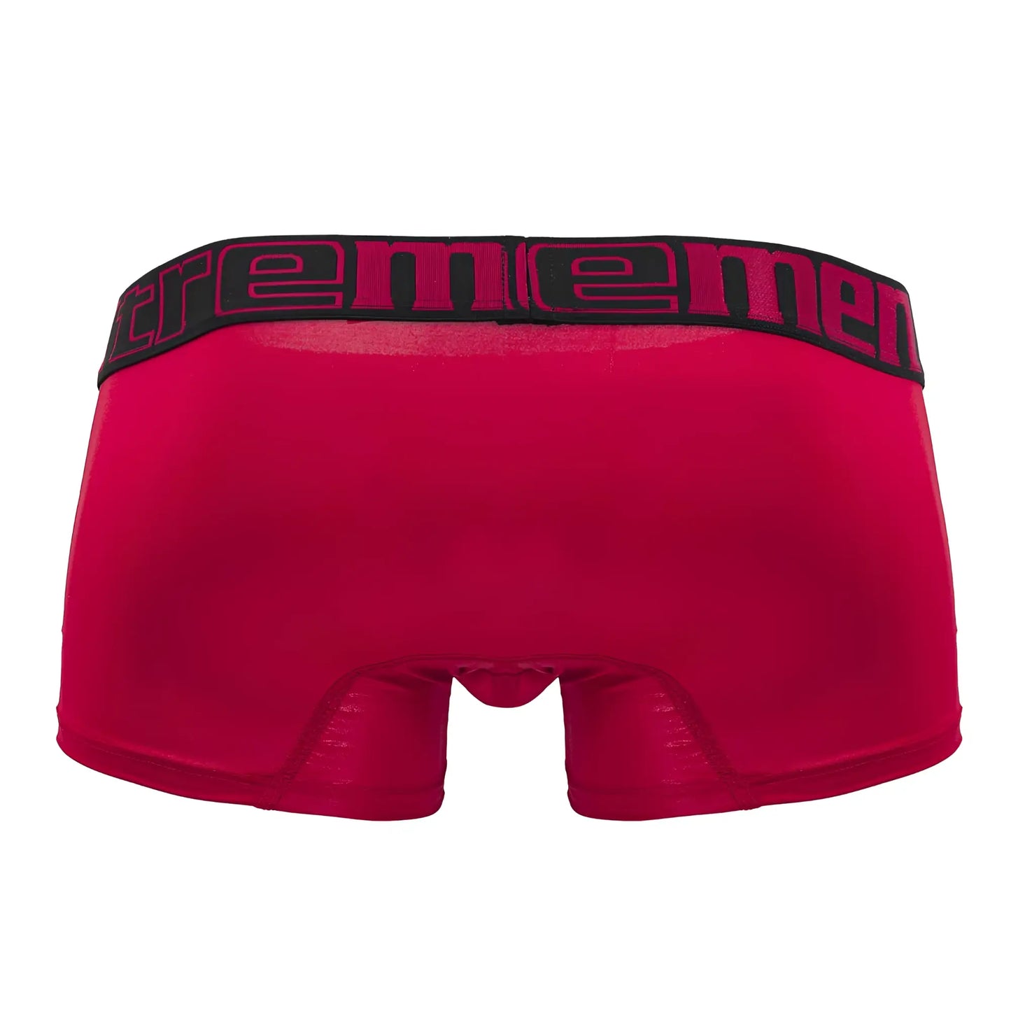 Xtremen 91202 microfiber cherry red men’s trunks with black elastic waistband and pink supreme lettering
