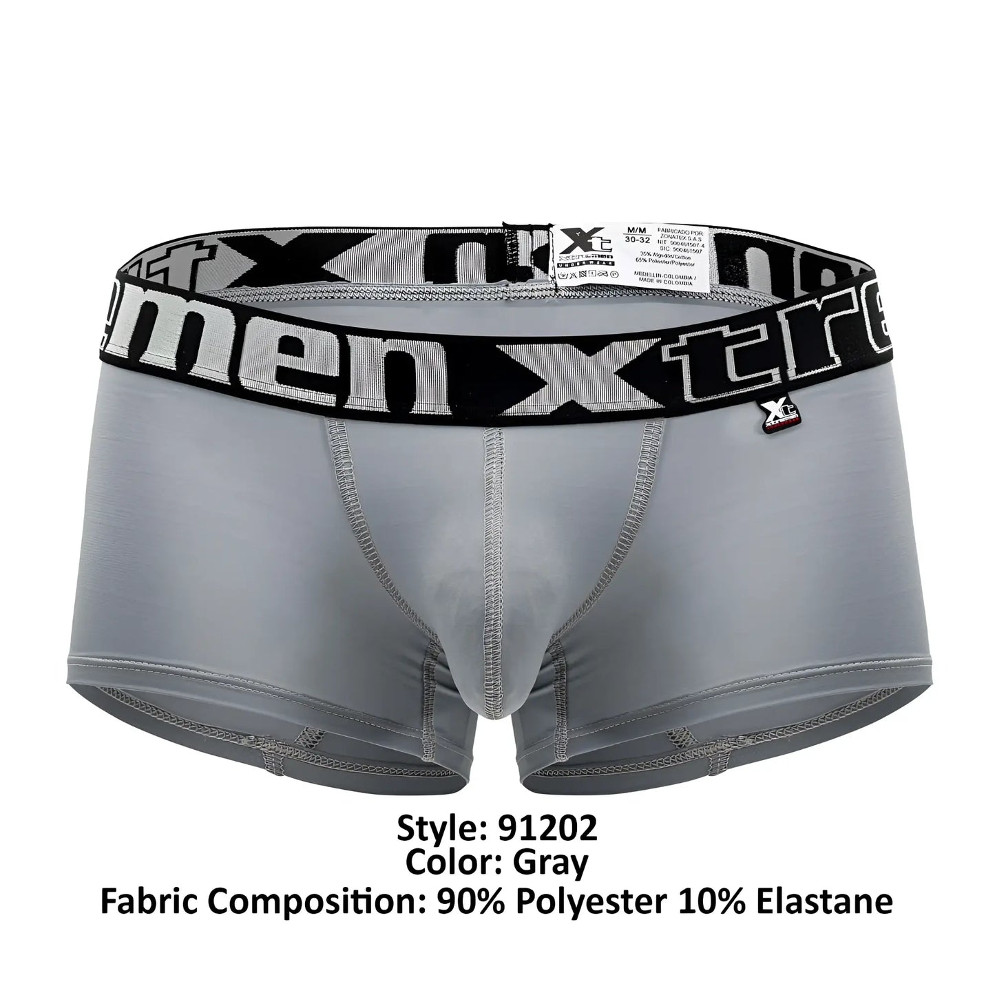 Gray xtremen 91202 microfiber trunks with black and white patterned waistband made of 90 polyester 10 elastane