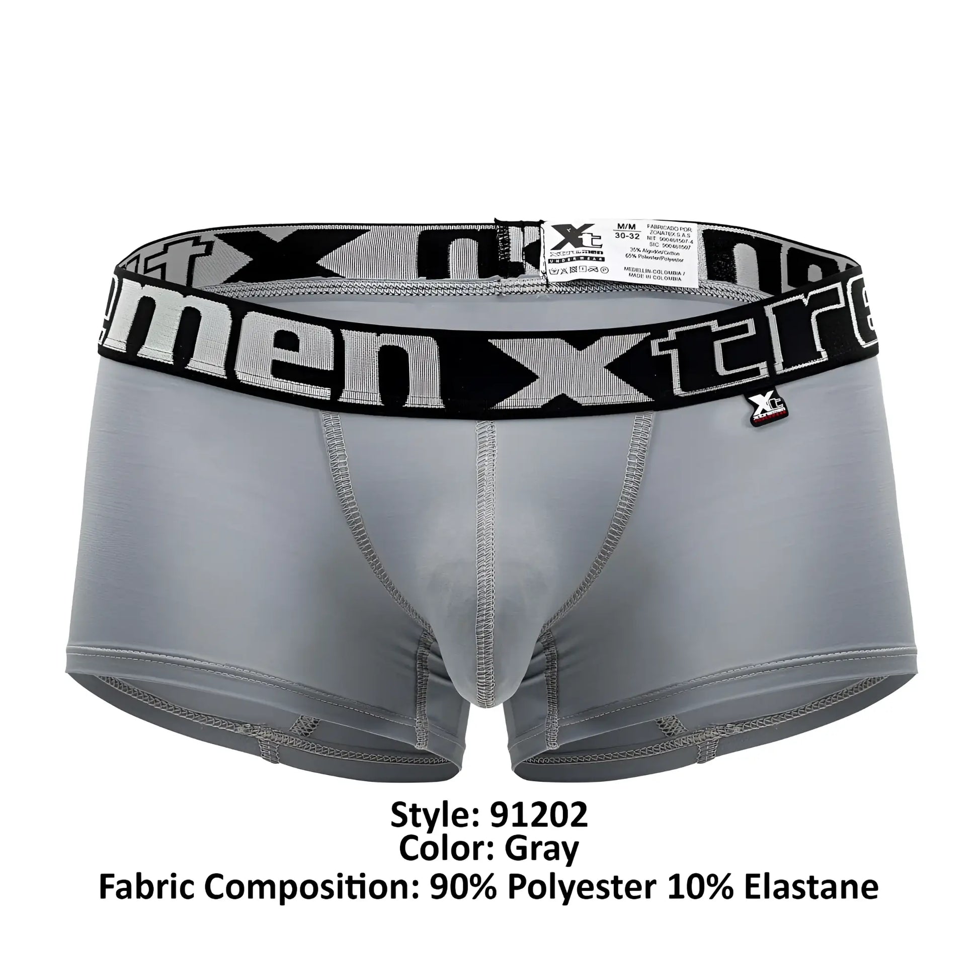 Gray xtremen 91202 microfiber trunks with black and white patterned waistband made of 90 polyester 10 elastane