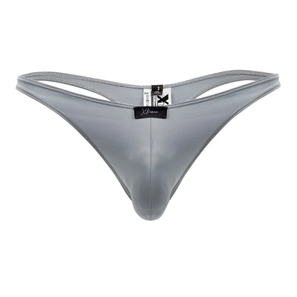 Gray shiny nylon xtremen 91203 microfiber thong with black brand tag visible at the back side of the product