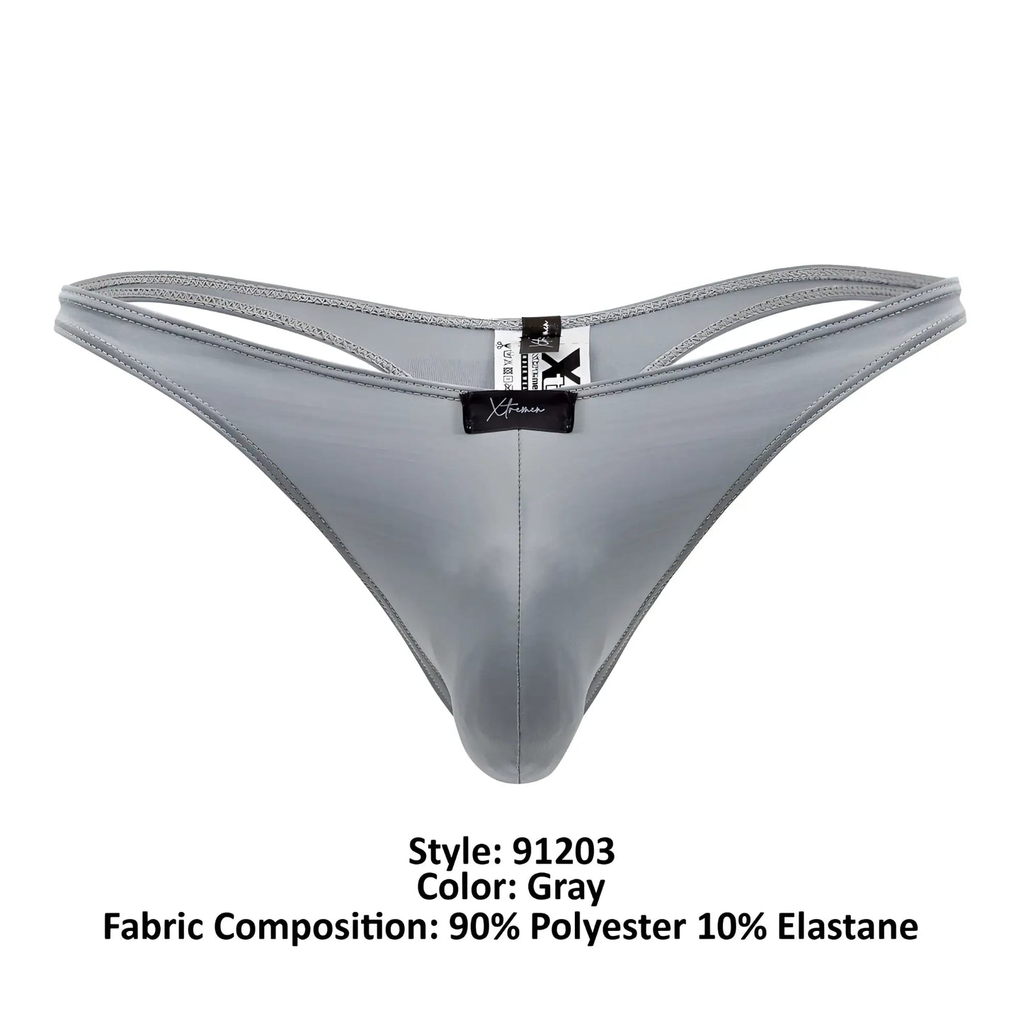 Gray xtremen 91203 microfiber thong made of 90% polyester and 10% elastane with a sleek smooth texture