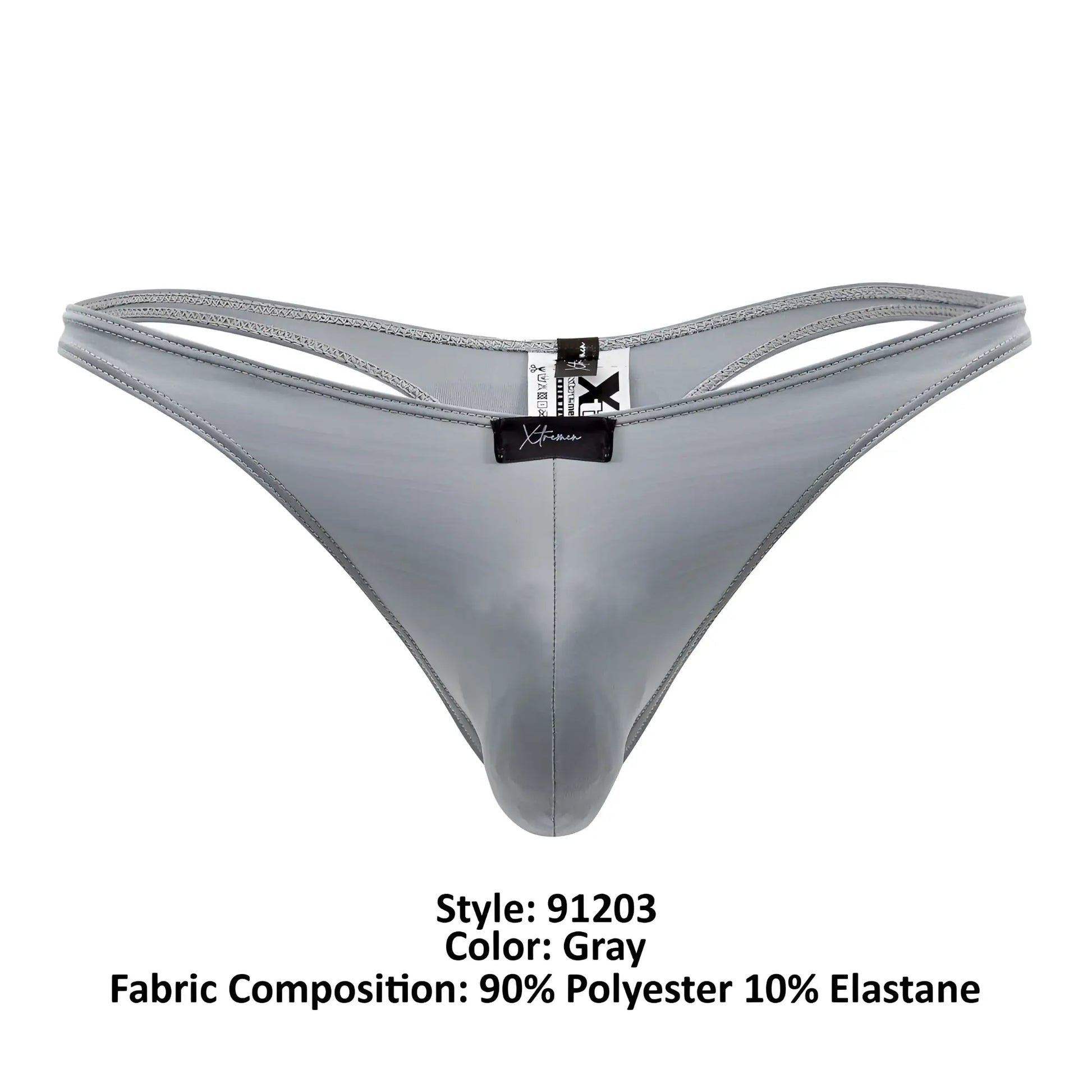 Gray xtremen 91203 microfiber thong made of 90% polyester and 10% elastane with a sleek smooth texture