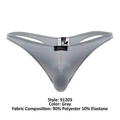Gray xtremen 91203 microfiber thong made of 90% polyester and 10% elastane with a sleek smooth texture