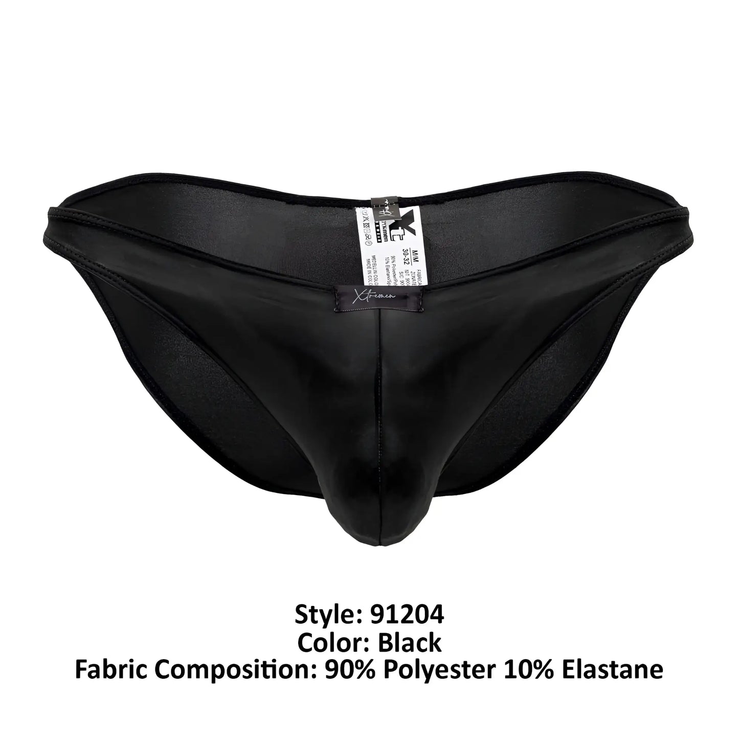 Black mens briefs Xtremen 91204 microfiber bikini in black made of 90 percent polyester and 10 percent elastane with central seam