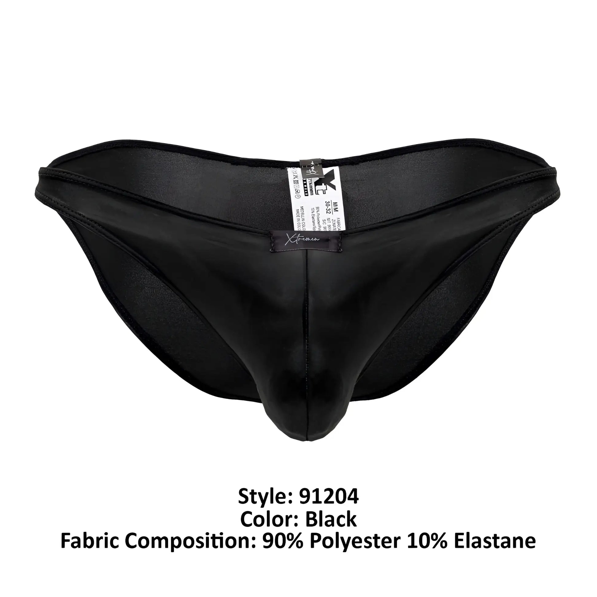 Black mens briefs Xtremen 91204 microfiber bikini in black made of 90 percent polyester and 10 percent elastane with central seam
