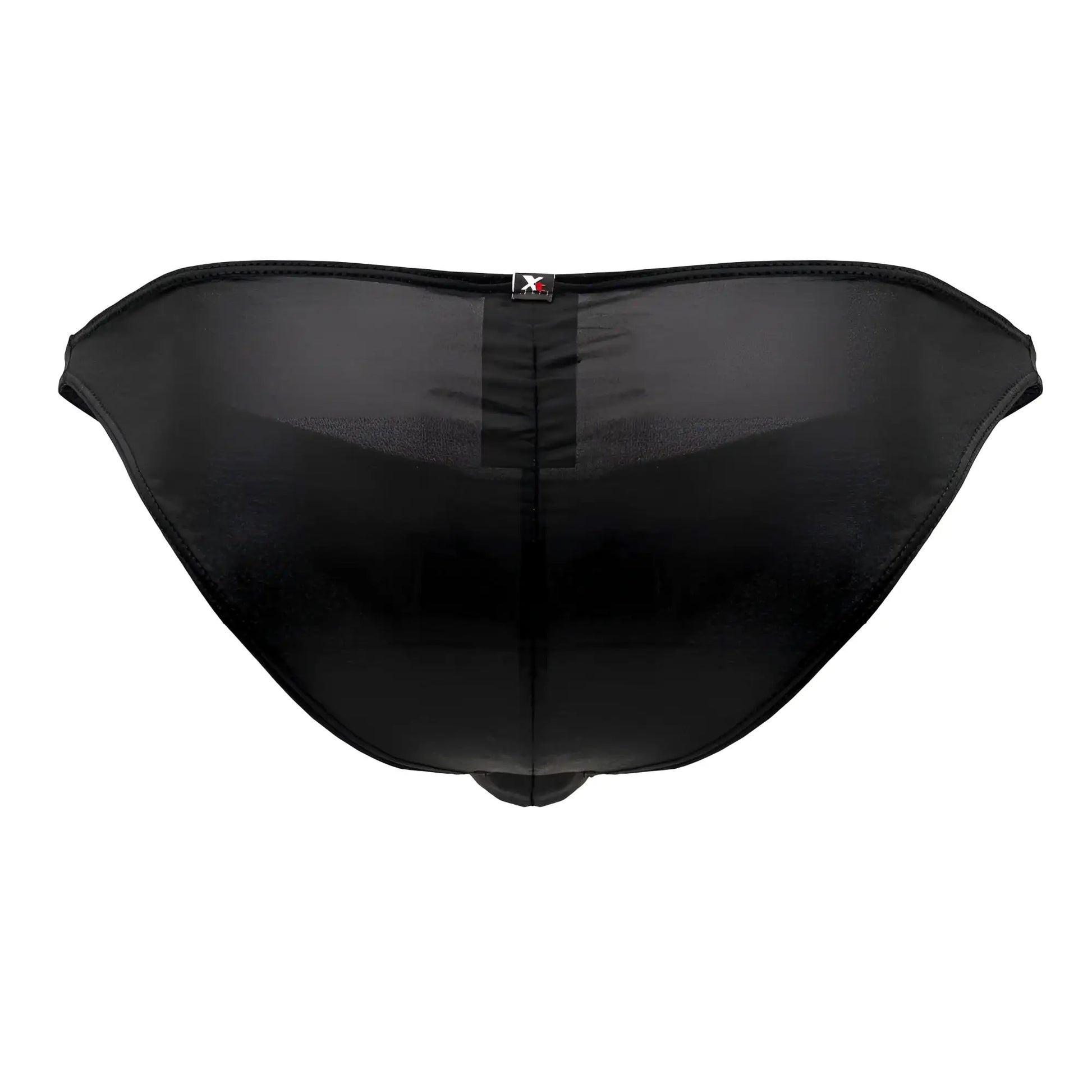 Black xtremen 91204 microfiber bikini briefs with mesh, central seam, and small logo tag on the back