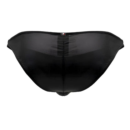 Black xtremen 91204 microfiber bikini briefs with mesh, central seam, and small logo tag on the back