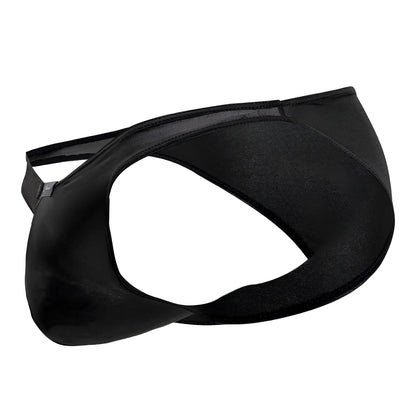 Black satin microfiber bikini briefs with sleek form-fitting design and mesh paneling xtremen 91204 color black