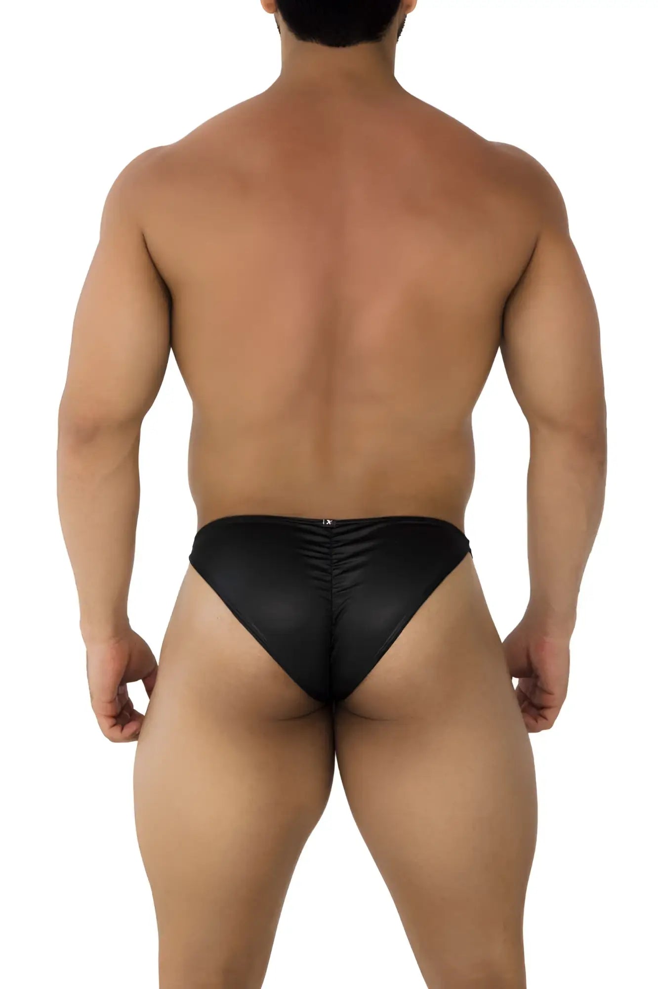 Black satin microfiber bikini briefs with ruched back design from xtremen 91204 in black color