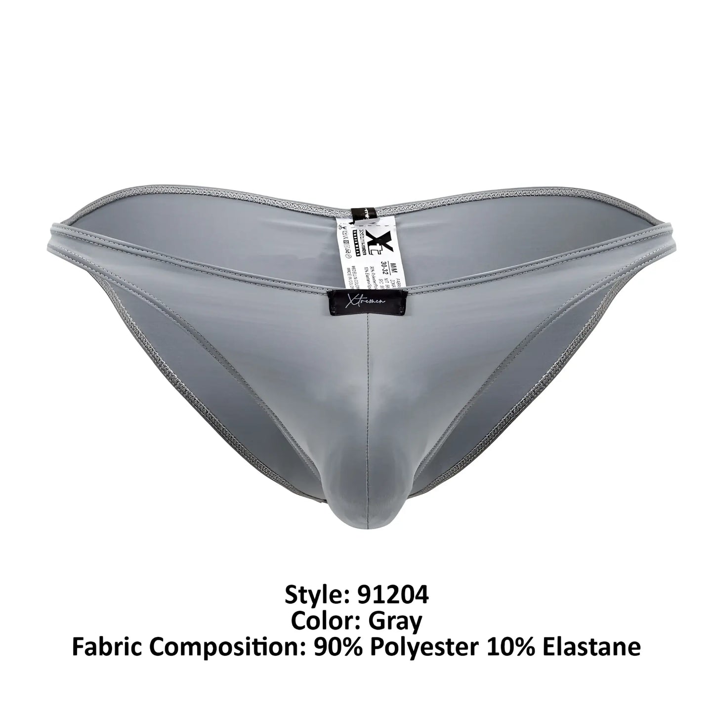 Gray xtremen 91204 microfiber bikini briefs made of 90 polyester 10 elastane with sleek form-fitting design and visible stitching