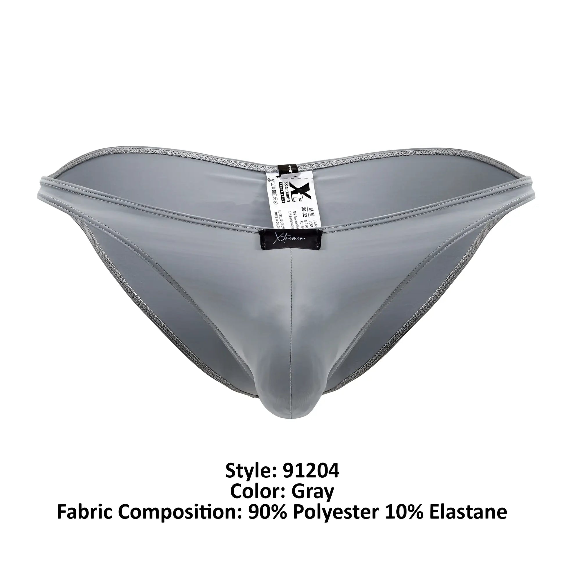 Gray xtremen 91204 microfiber bikini briefs made of 90 polyester 10 elastane with sleek form-fitting design and visible stitching